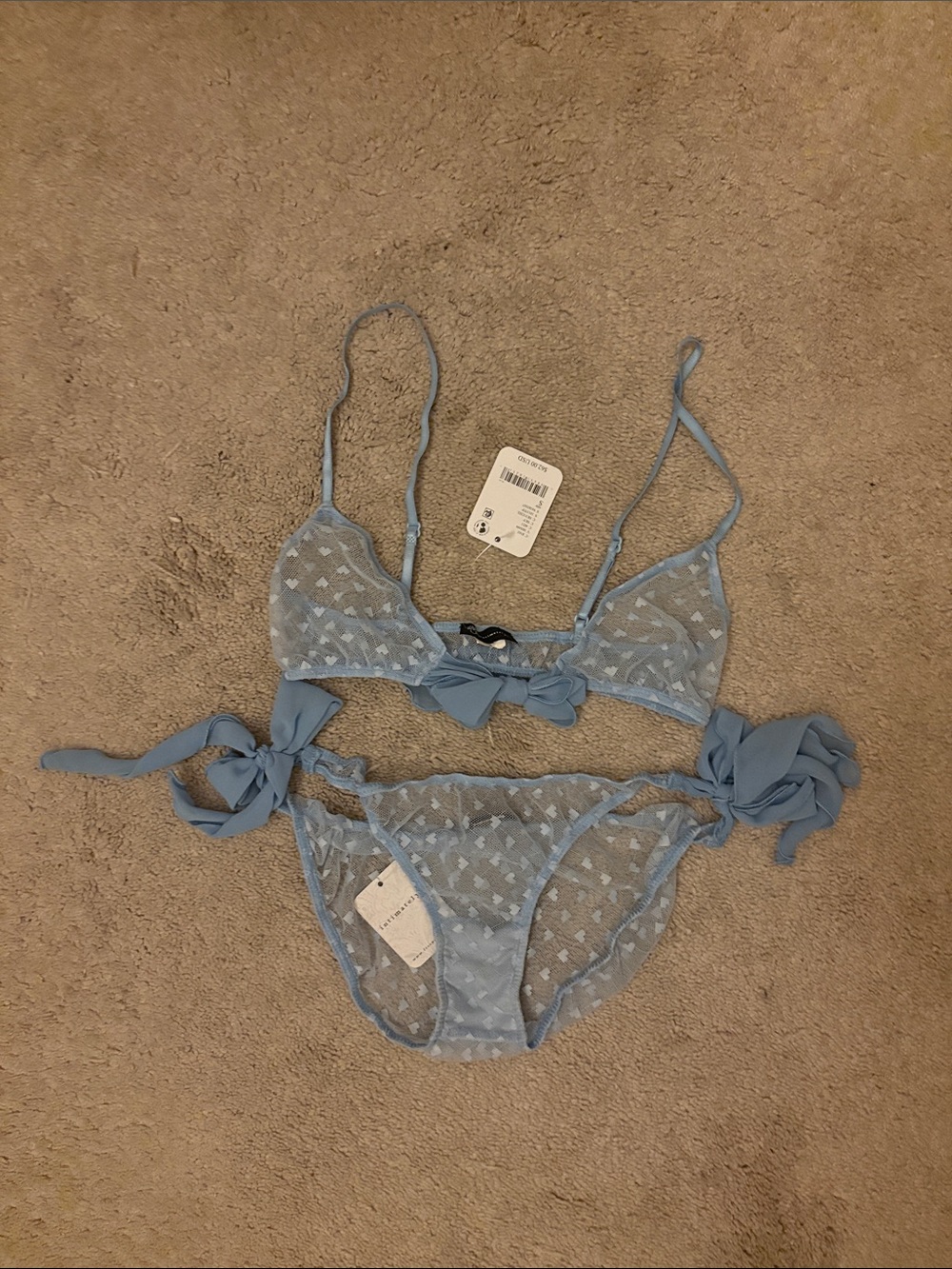 Brand New With Tags Free People Intimately Blue Hearts Bra and Underwear Set